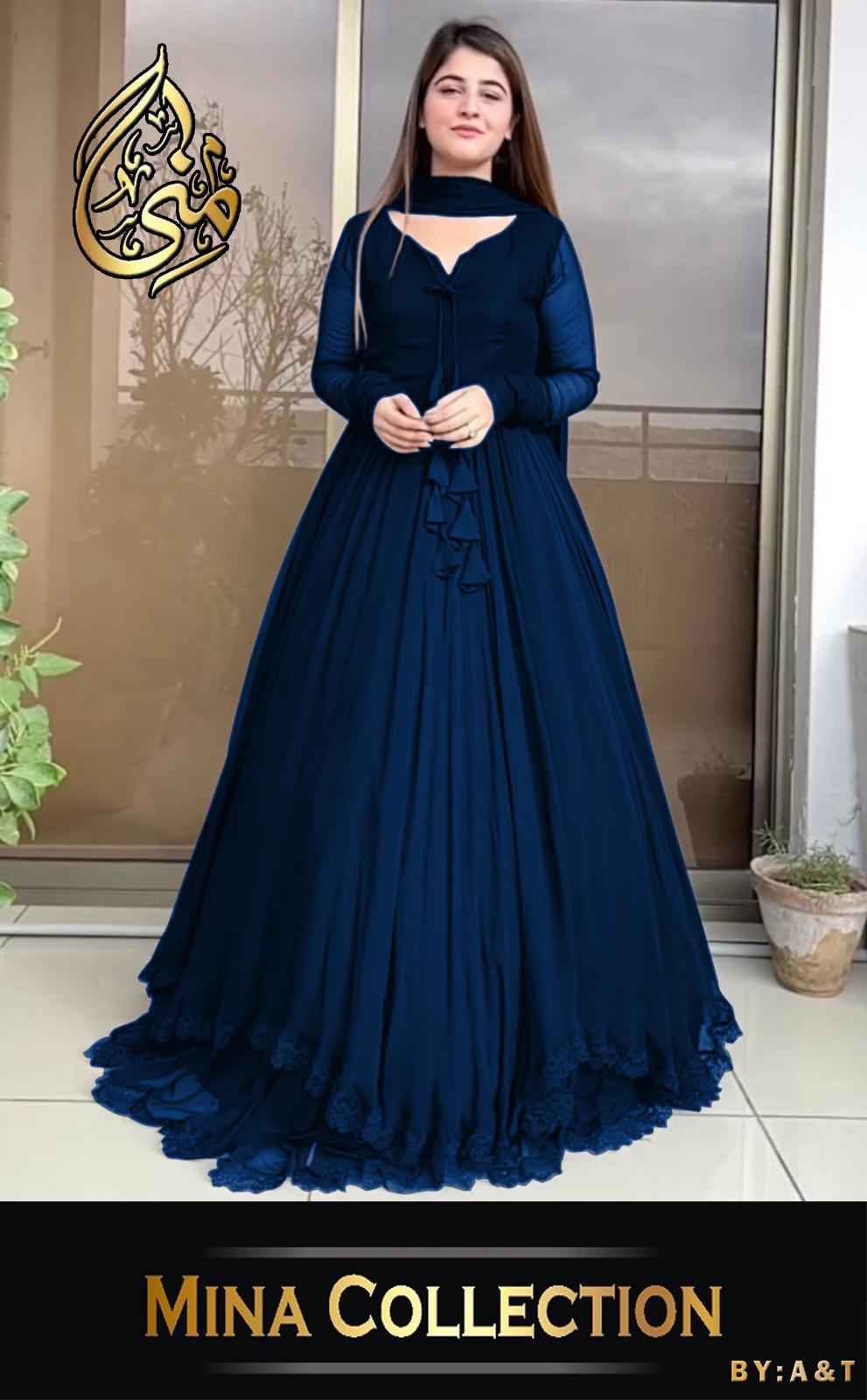 3 Pcs Women's Stitched Embroidered Long Dress Suit